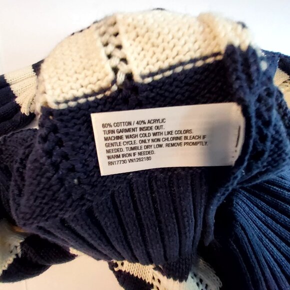 Navy & White Striped Cropped Sweater Half-Zip Collar XS 60% Cotton 40% Acrylic - Picture 6 of 10